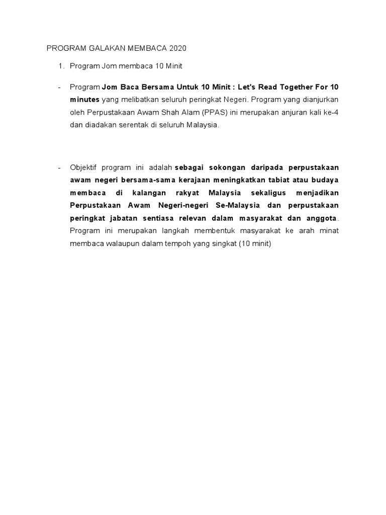 Program Galakan Membaca 2020 Lacks Pdf