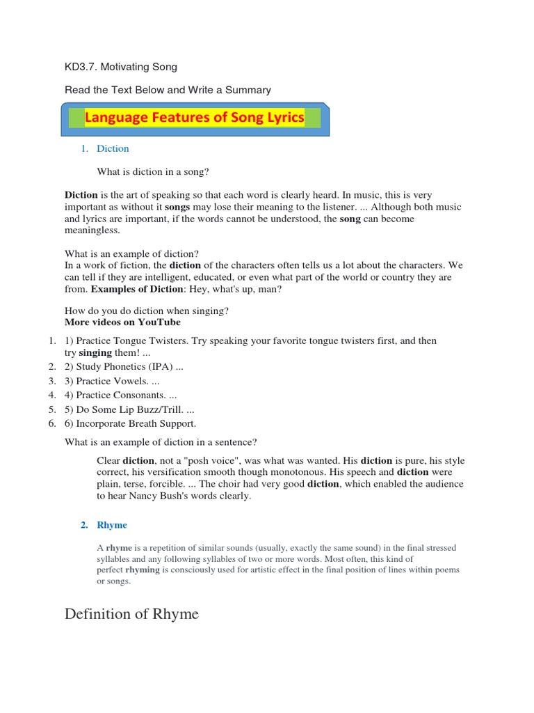Language Features in Song Lyrics | PDF | Syllable | Poetry