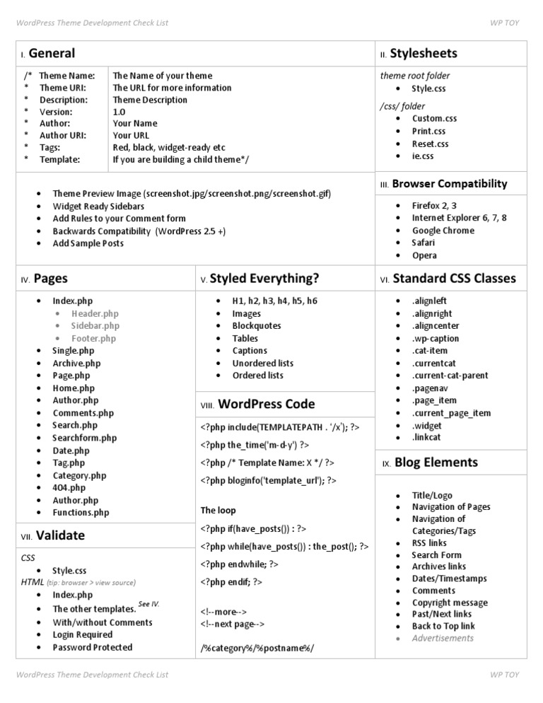 Wordpress Theme Development Check List | PDF | Word Press | Web Technology