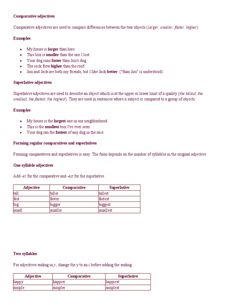 Comparative and Superlative Adjectives Guide | PDF | Adjective | Languages