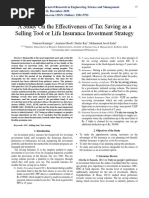 A Study On The Effectiveness of Tax Saving As A Selling Tool or Life Insurance Investment Strategy