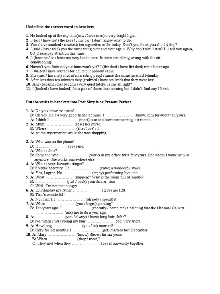 Present Perfect vs Past Simple Exercises | PDF | Language Arts & Discipline