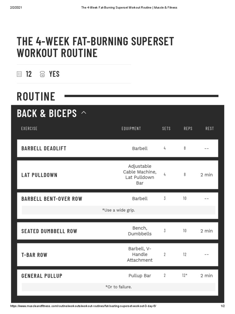 The 4 Week Fat Burning Superset Workout Routine Muscle Fitness4