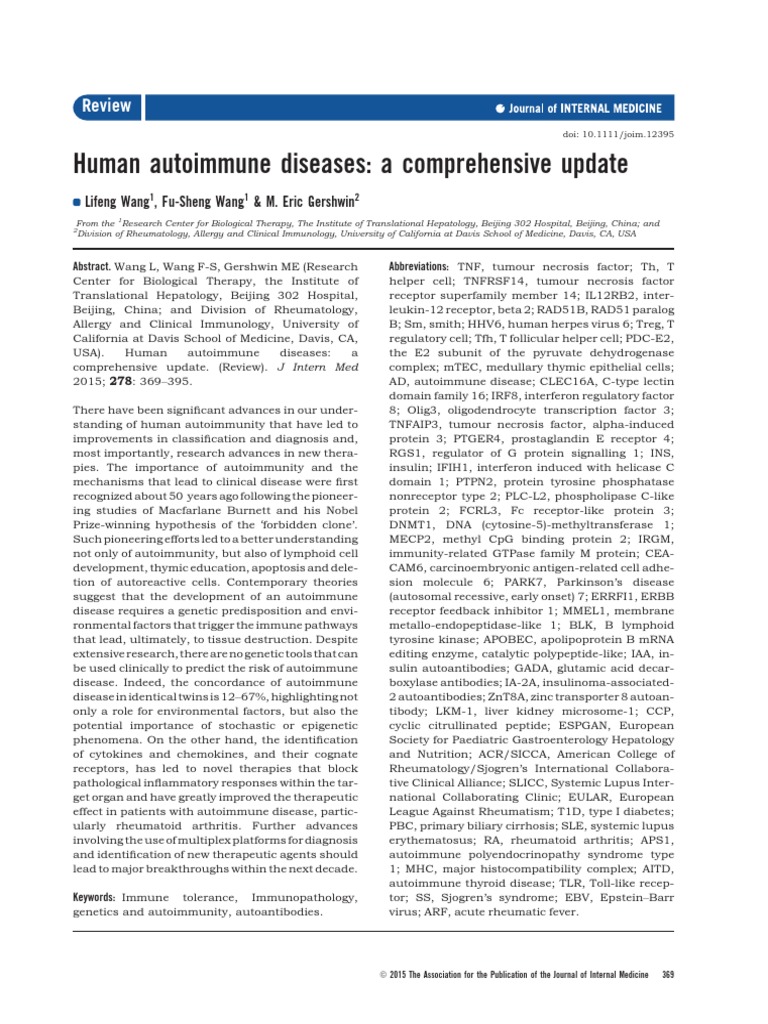 Human Autoimmune Diseases: A Comprehensive Update: Review | PDF ...