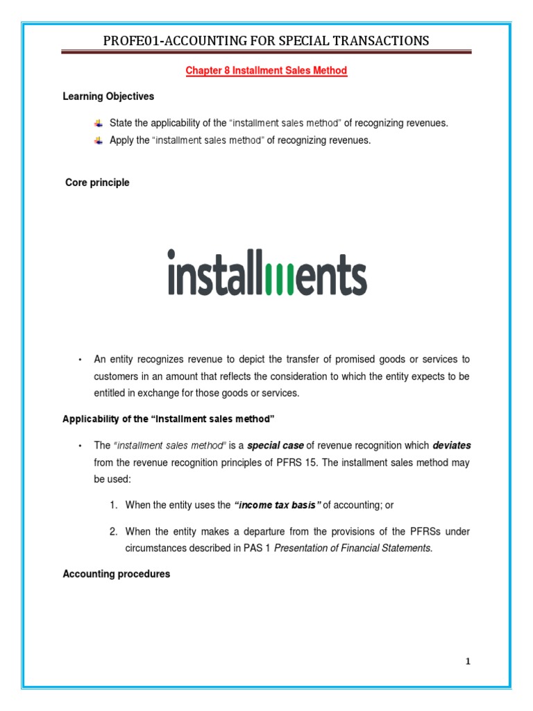 Chapter 8 Installment Sales Method-PROFE01 | PDF | Business | Finance ...
