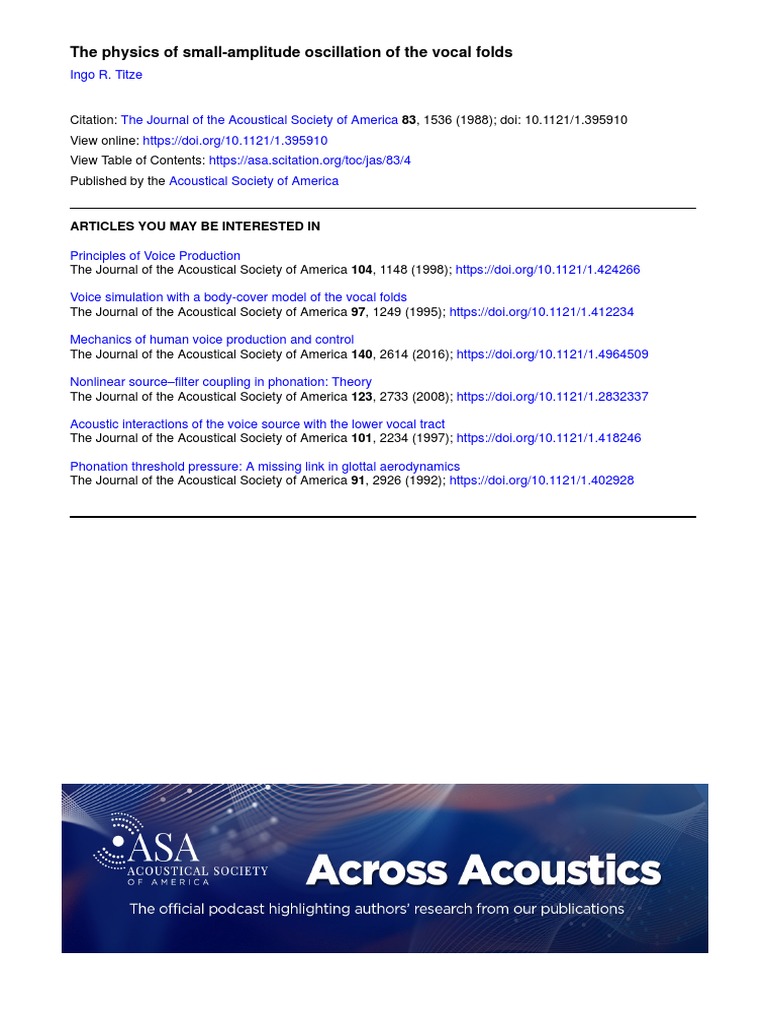 The Physics of SmallAmplitude Oscillation of The Vocal Folds PDF