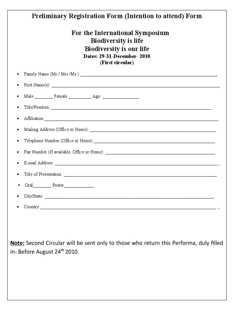Symposium Preliminary Registration Form | PDF