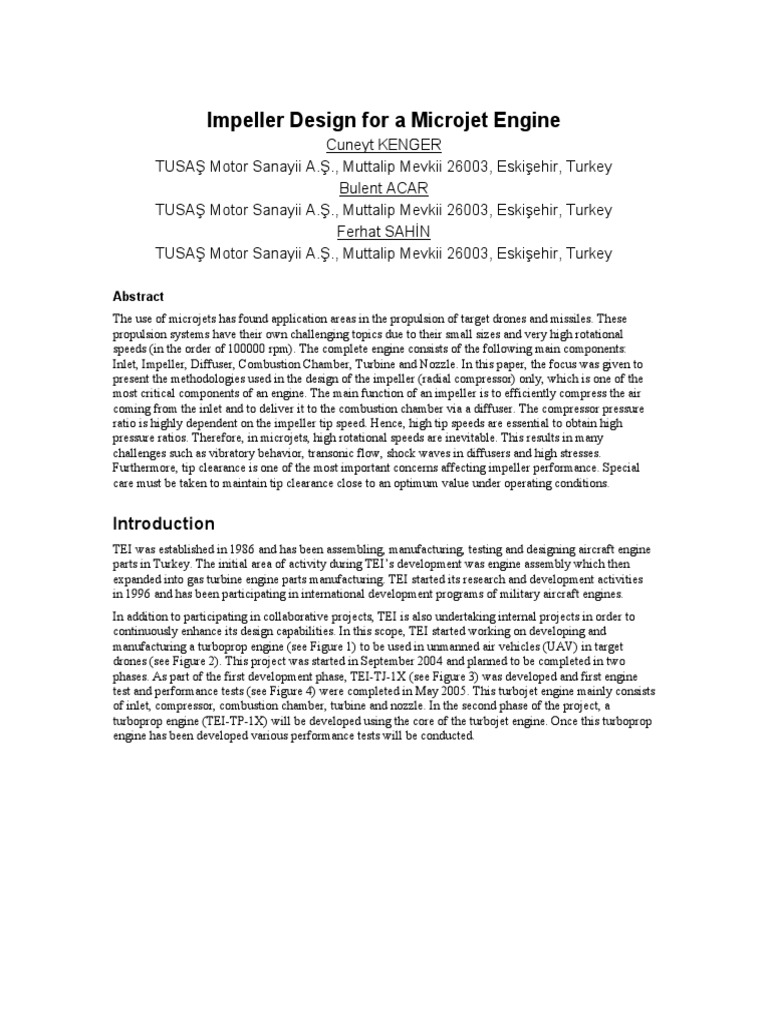 Impeller Design For A Microjet Engine | PDF | Turbine | Gas Technologies