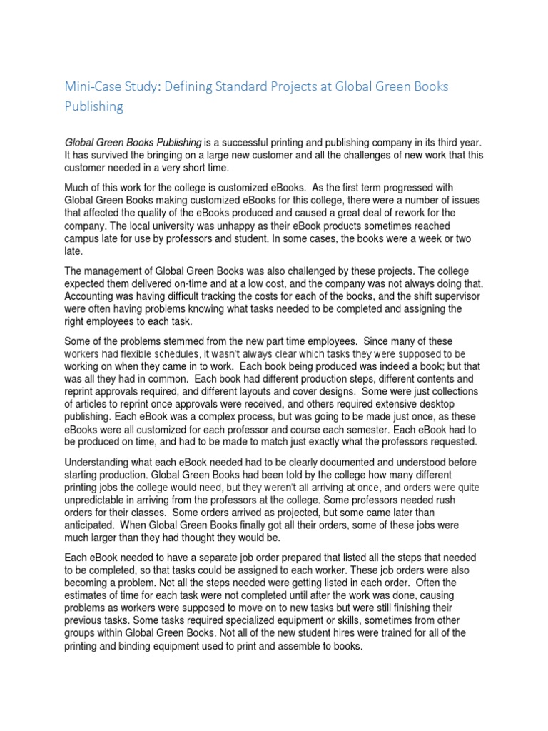 Mini-Case Study: Defining Standard Projects at Global Green Books ...