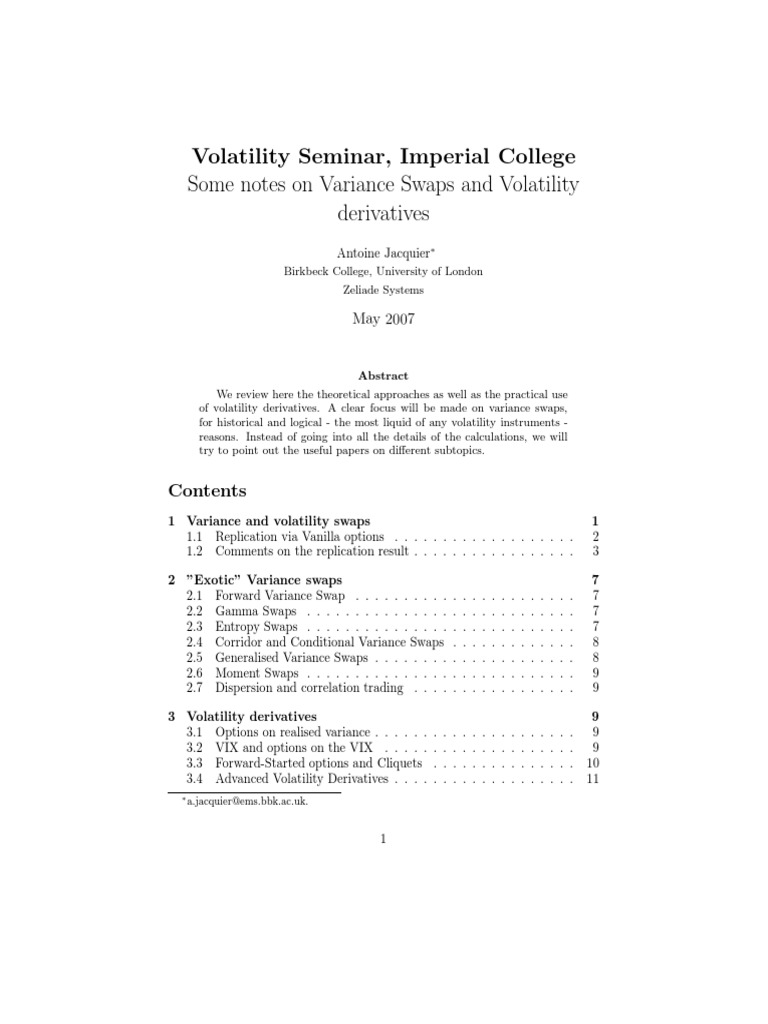  university of london jacquier volatility seminar some notes on