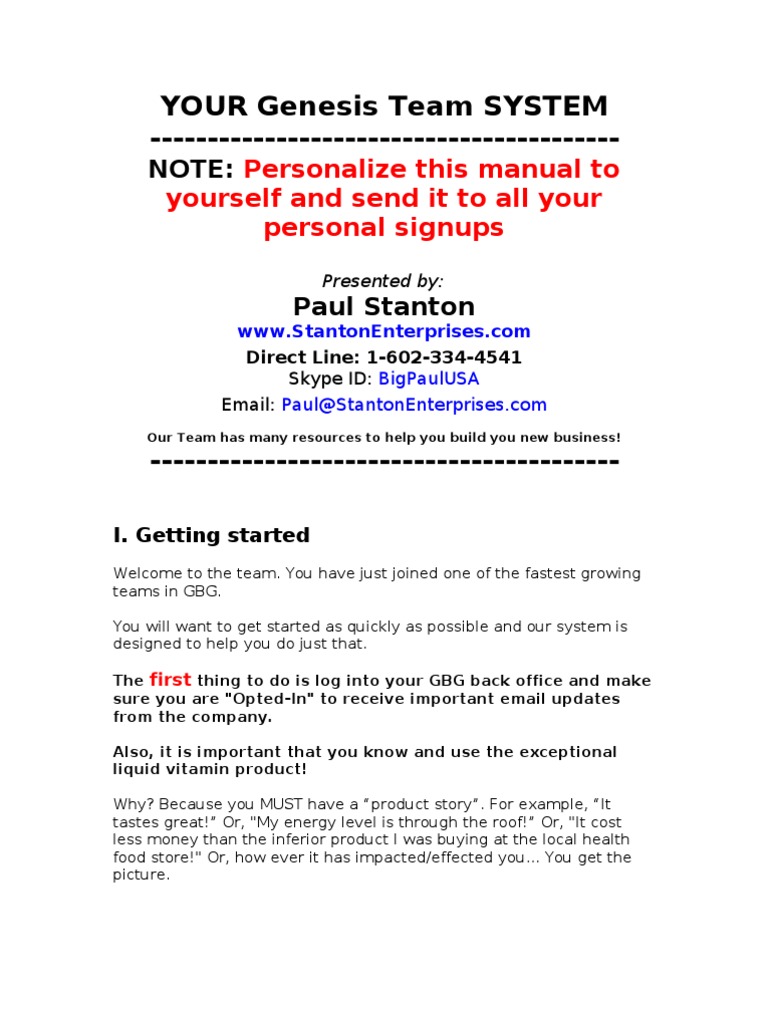 Genesis Team Business System Guide | PDF | Advertising | Internet