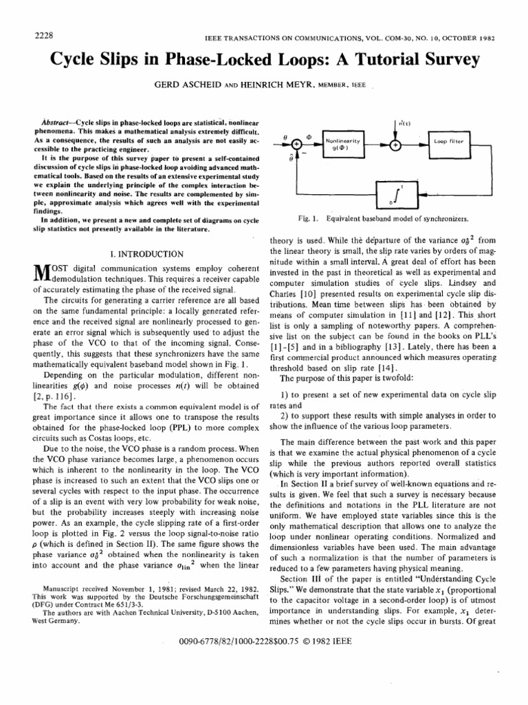 Slips In Cycle PhaseLocked A Tutorial Survey PDF Electronics