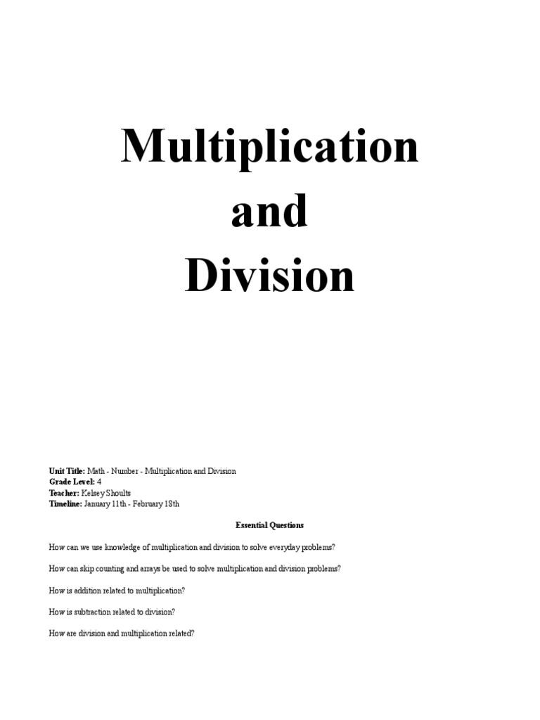 Grade 4 Multiplication and Division Unit | PDF | Division (Mathematics ...