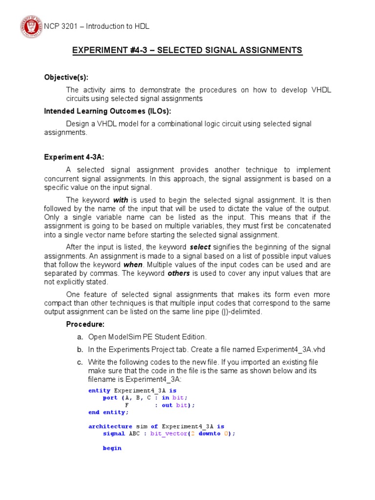VHDL Signal Assignments Tutorial | PDF | Hardware Description Language ...
