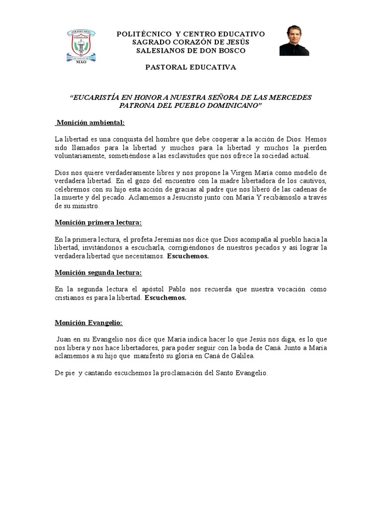 Misa en Honor a la Virgen de las Mercedes | PDF | María, madre de Jesús ...