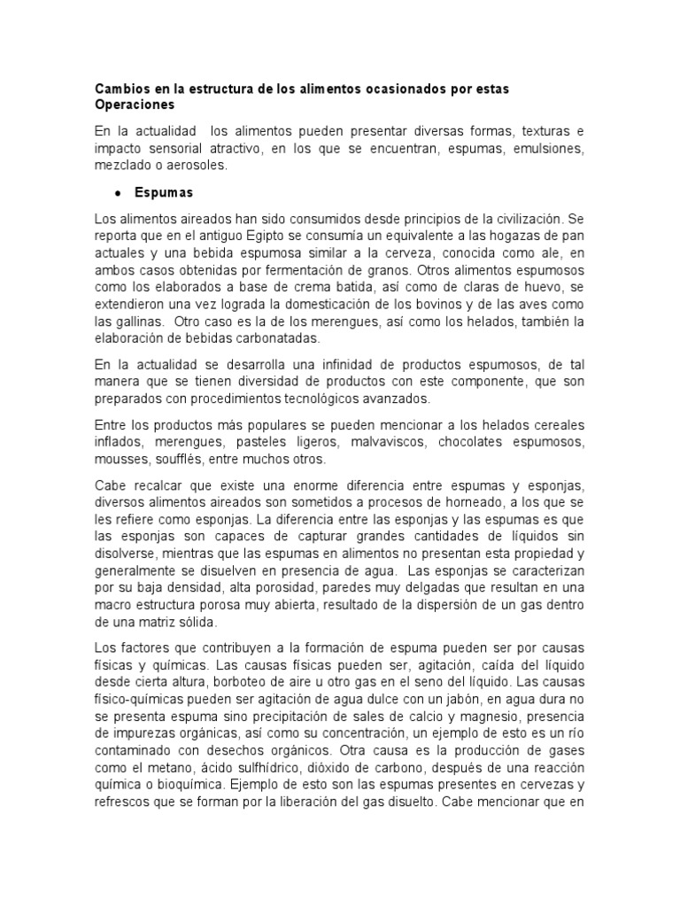 Cambios en La Estructura de Los Alimentos Ocasionados Por Estas | PDF ...