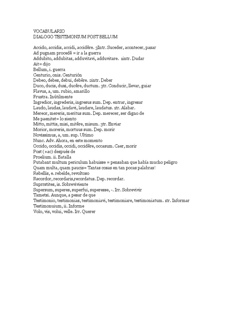 Vocabulario de Testimonium Post Bellum | PDF