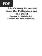 21 Century Literature From The Philippines and The World: Quarter 1 - Module 3-4: Context and Text's Meaning