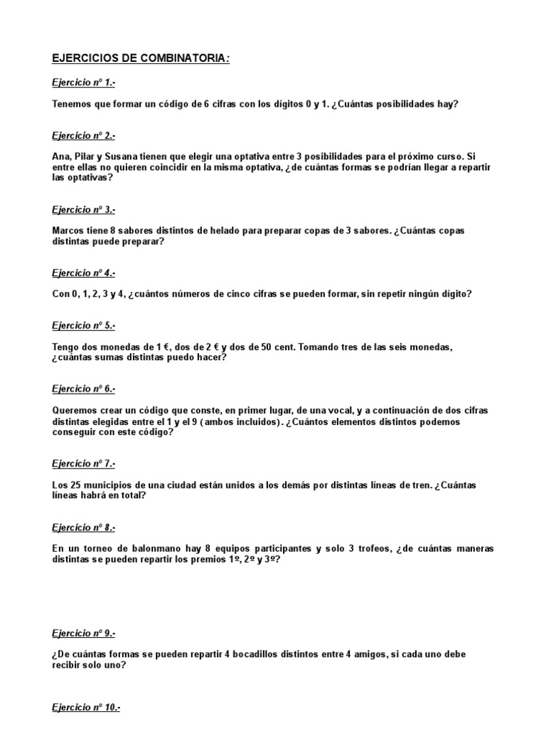 Ejercicios de Combinatoria y Cálculo | PDF | Dólar de los Estados ...