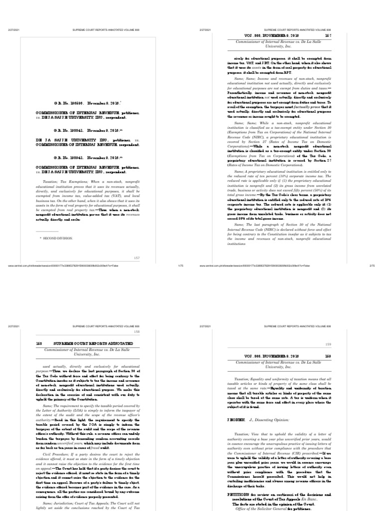 CIR vs. DLSU | PDF | Internal Revenue Service | Tax Exemption