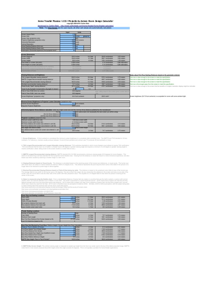 Home Theater Plasma / LCD / Projector-&-Screen Room Design Calculator ...