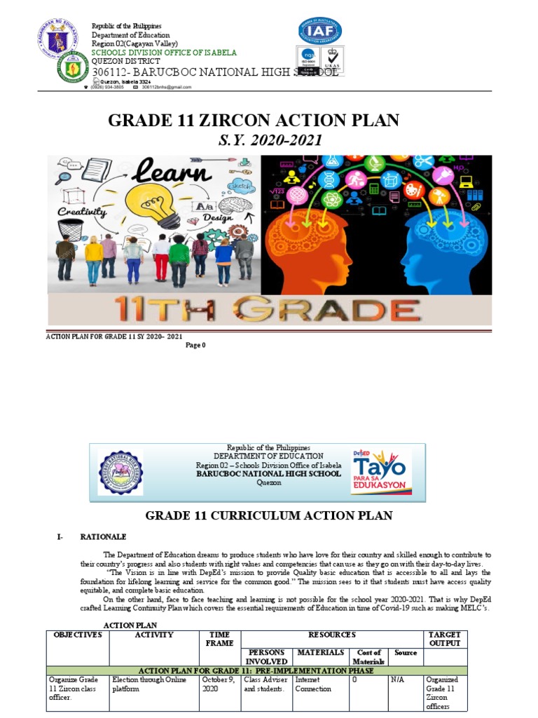 Action Plan 2020 2021 Grade 11 Zircon | Download Free PDF | School ...