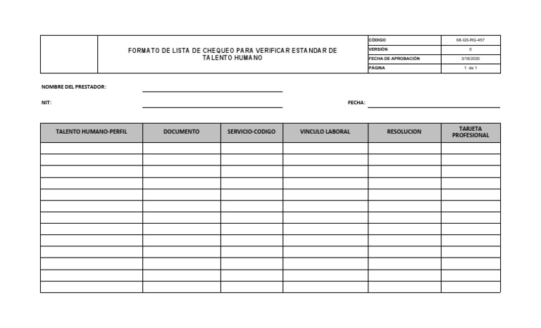 Lista de Chequeo Talento Humano | PDF