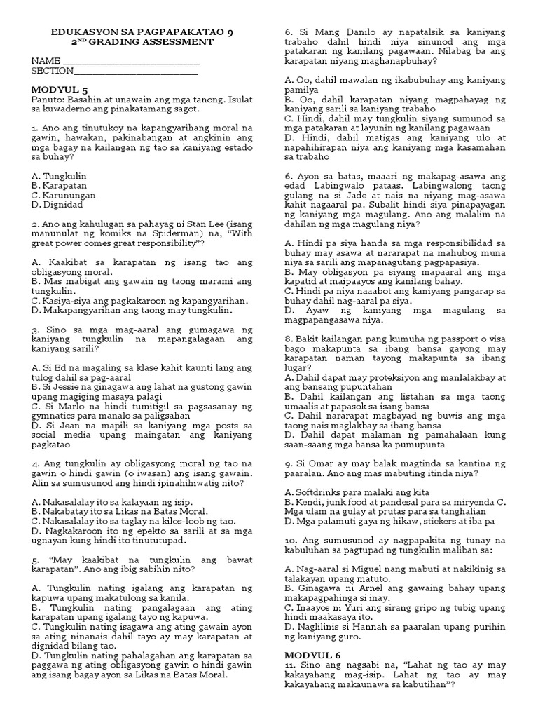 2nd Grading Assessment Pdf