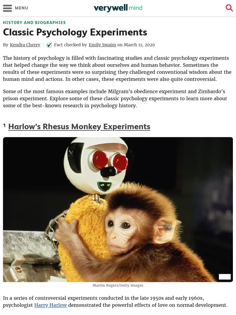 Harlow's Monkey Experiments Explained | PDF | Obedience (Human Behavior ...