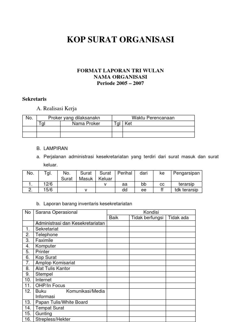 Contoh Laporan Pertanggung Jawaban Organisasi