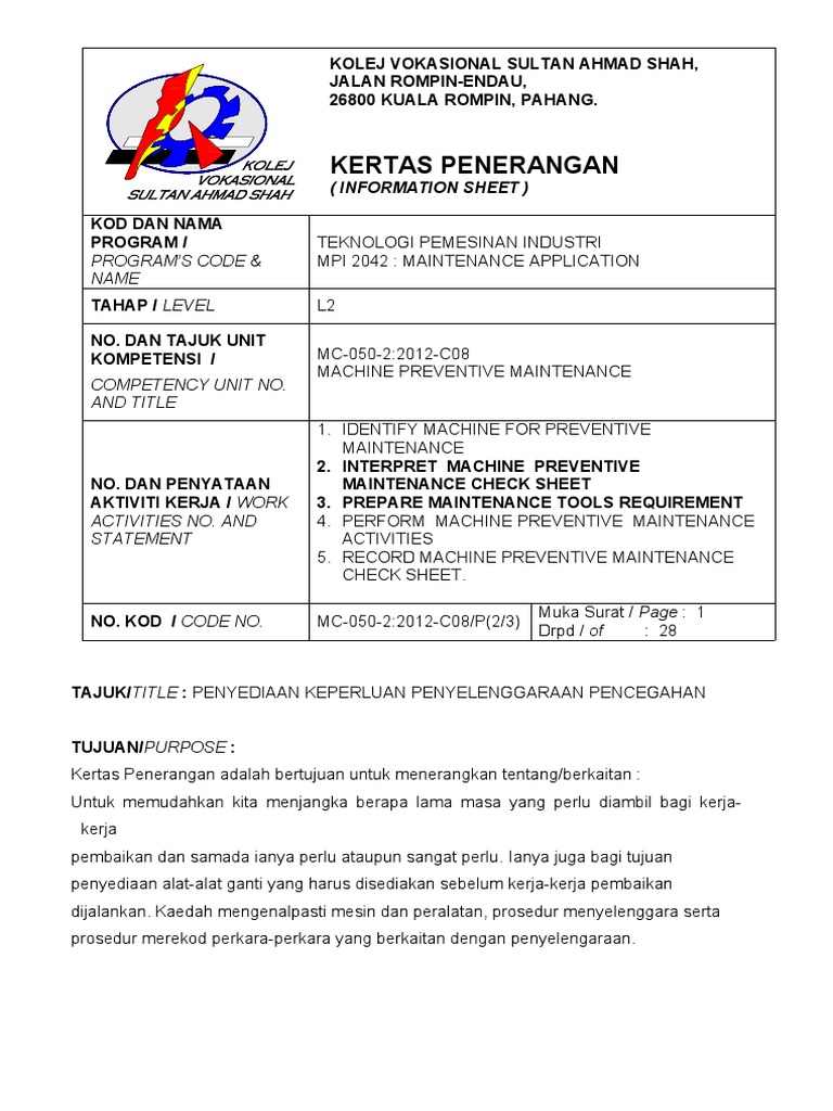 Kertas Penerangan Maintenance Application 2 | PDF