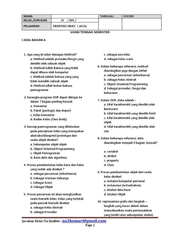 Soal Ujian OOP Java Kelas XI RPL | PDF | Komputer