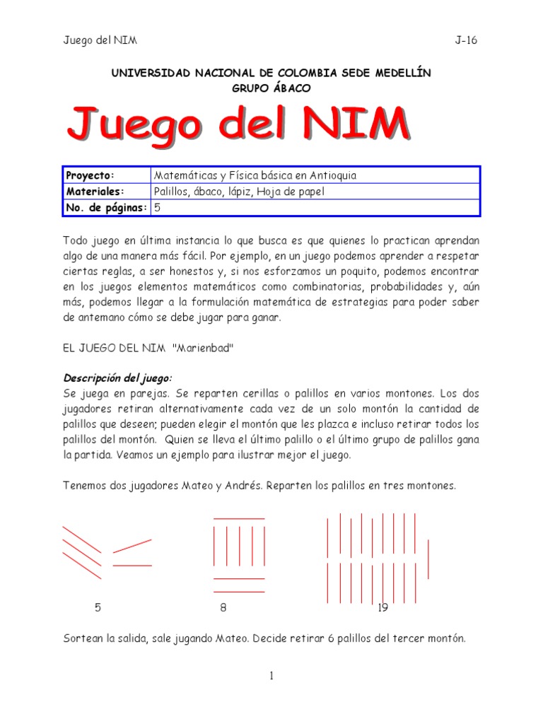 J-16 Juego Del Nim | PDF | Science | Enseñanza de matemática