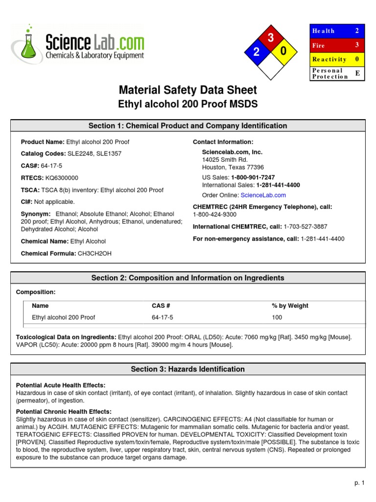 Msds Etanol | PDF | Ethanol | Fires