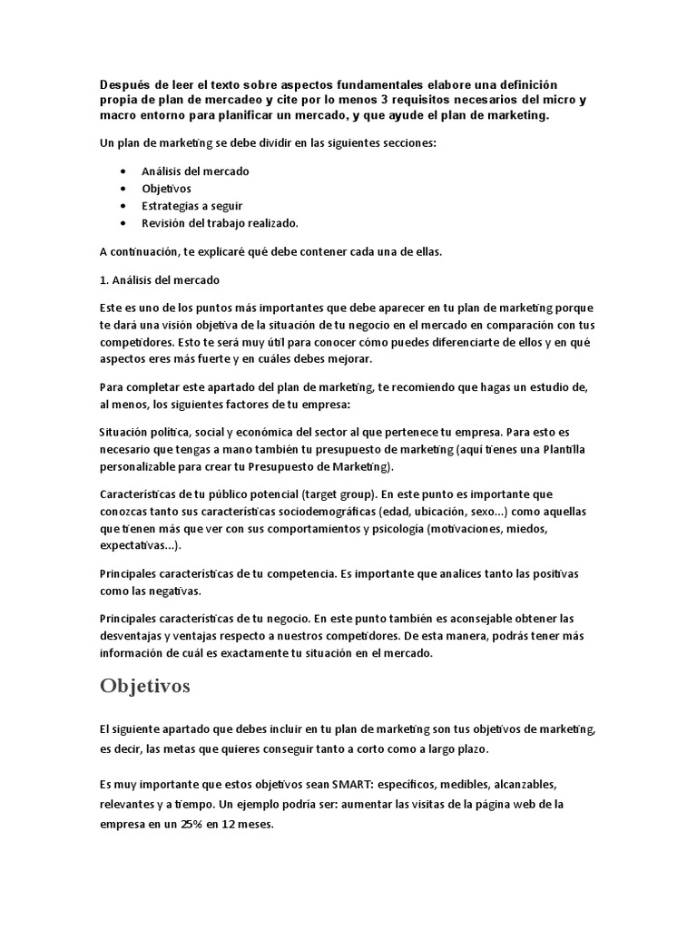 Guía Completa para un Plan de Marketing | PDF | Marketing | Mercado ...