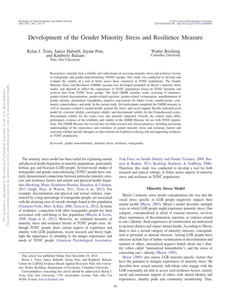 Development of The Gender Minority Stress and Resilience Measure | PDF ...