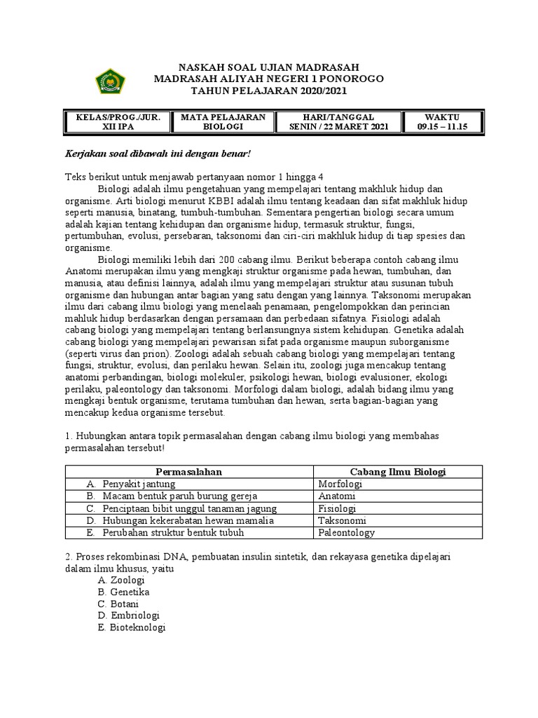 Soal Um 2021 Biologi Sriana Ok