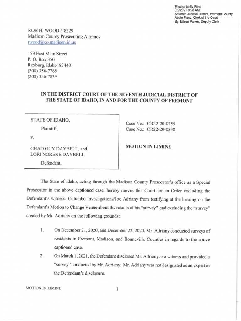 Daybell State Motion in Limine Columbo Investigations PDF