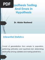 Hypothesis Testing and Errors in Hypothesis: Dr. Abdur Rasheed