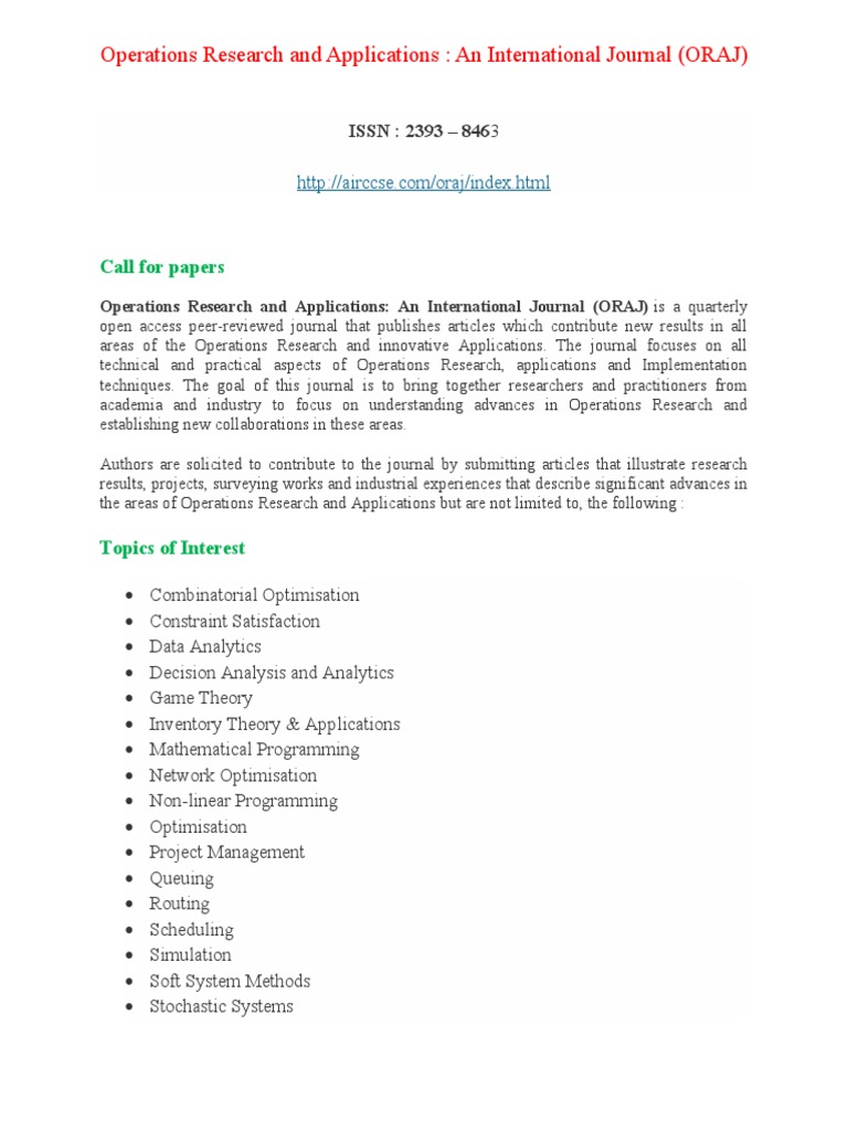 Call for Papers: ORAJ Journal | PDF