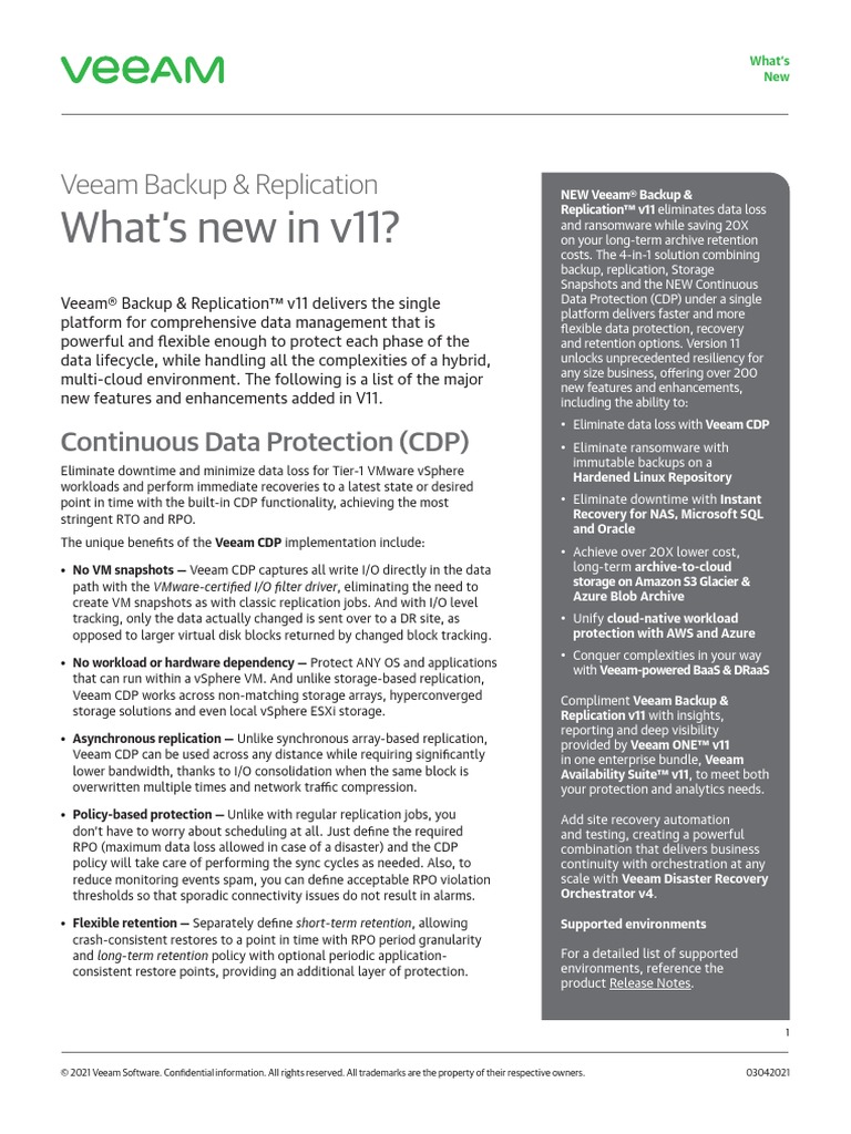 Veeam Backup 11 0 Whats New | PDF | Backup | Cloud Computing