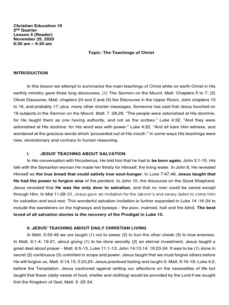 Christ's Teachings: A Summary | PDF | Gospel Of John | Gospel Of Luke