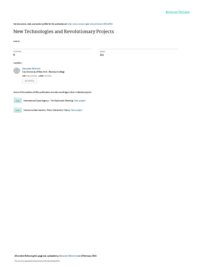 New Technologies And Revolutionary Projects Pdf Black Hole Quantity