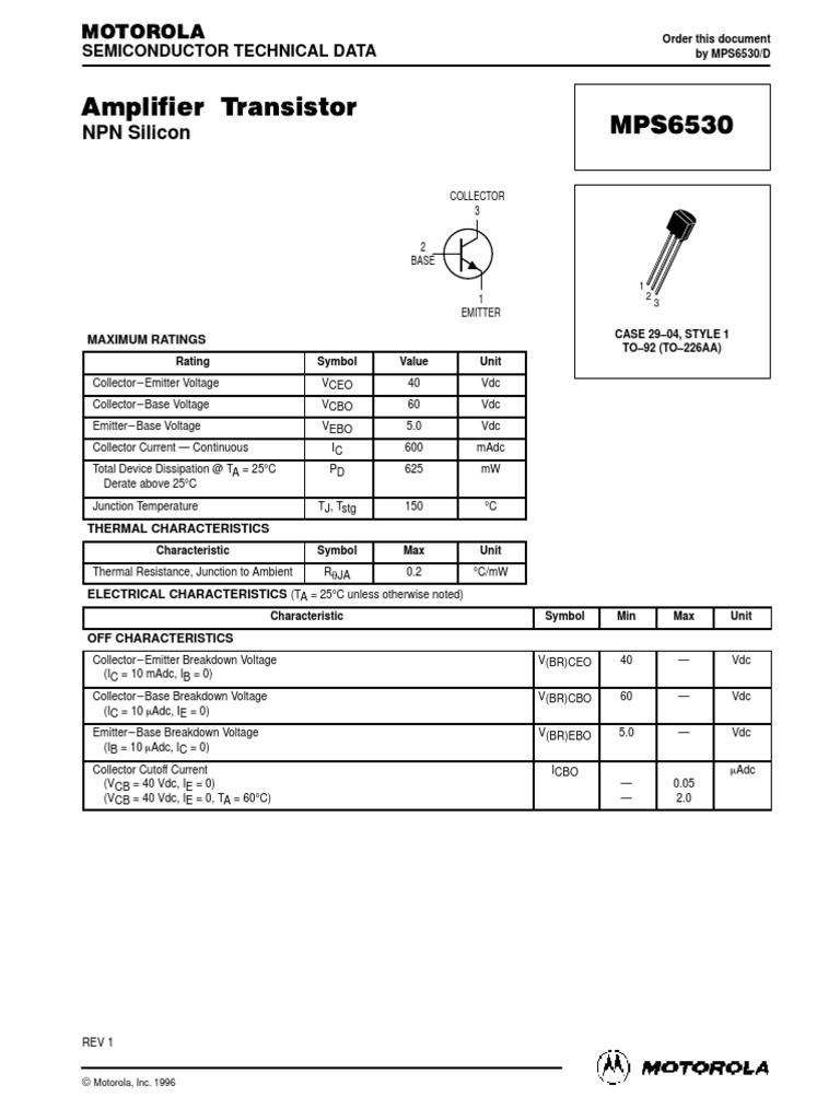 MPS6530 Small-Signal Transistor Data | PDF | Bipolar Junction ...