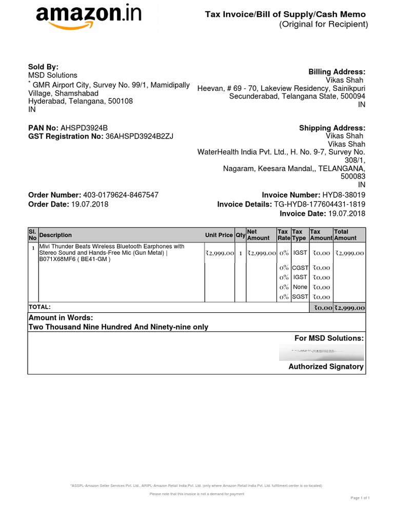 Mivi Invoice for Thunder Beats Purchase | PDF | Invoice | Trade