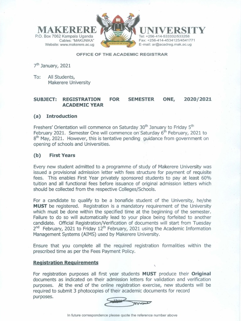 Makerere University Semester One Registration | PDF | Academic Term ...