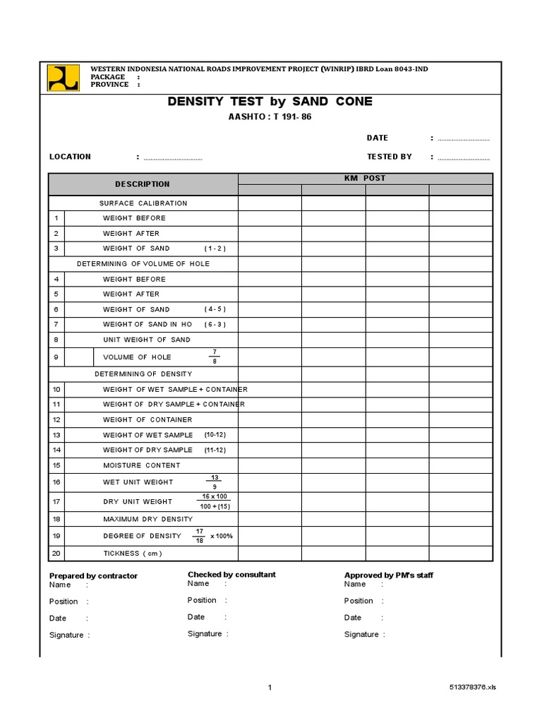 Density Test by Sand Cone: Package: Province | PDF | Density | Nature