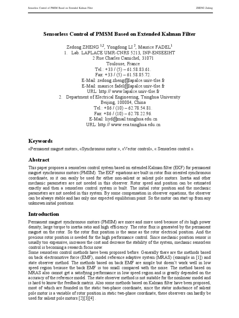 Zheng Et Al. - Sensorless Control of PMSM Based On Extended Kalman ...