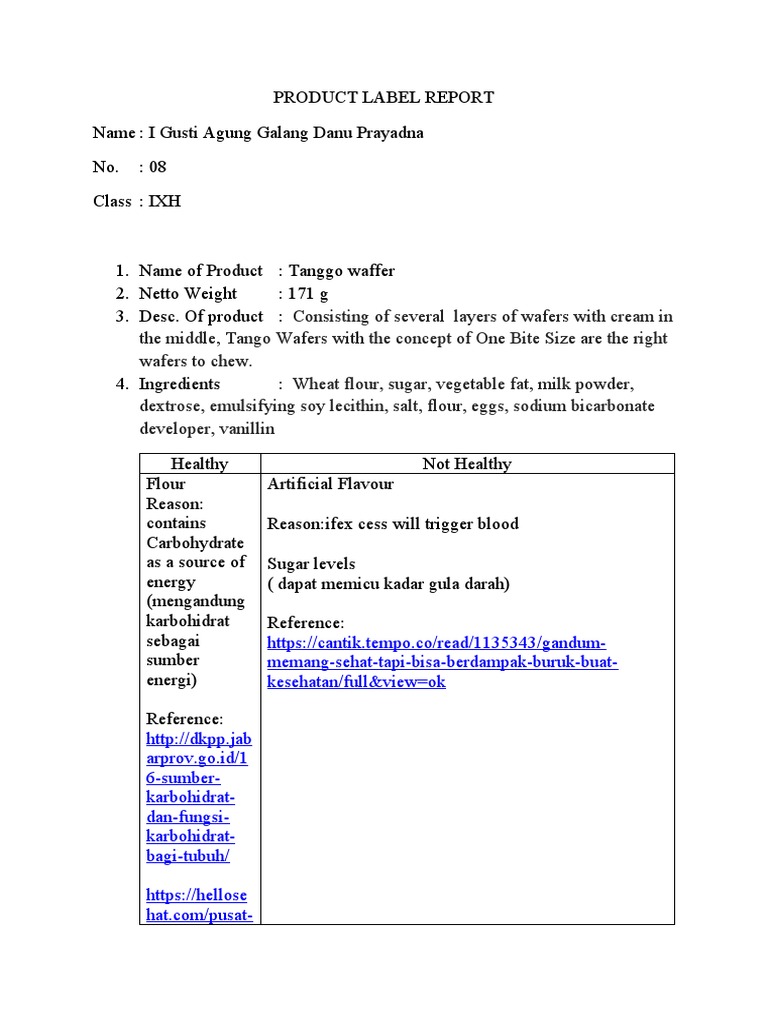 Tango Wafers Product Label Report | PDF | Wellness | Lifestyle