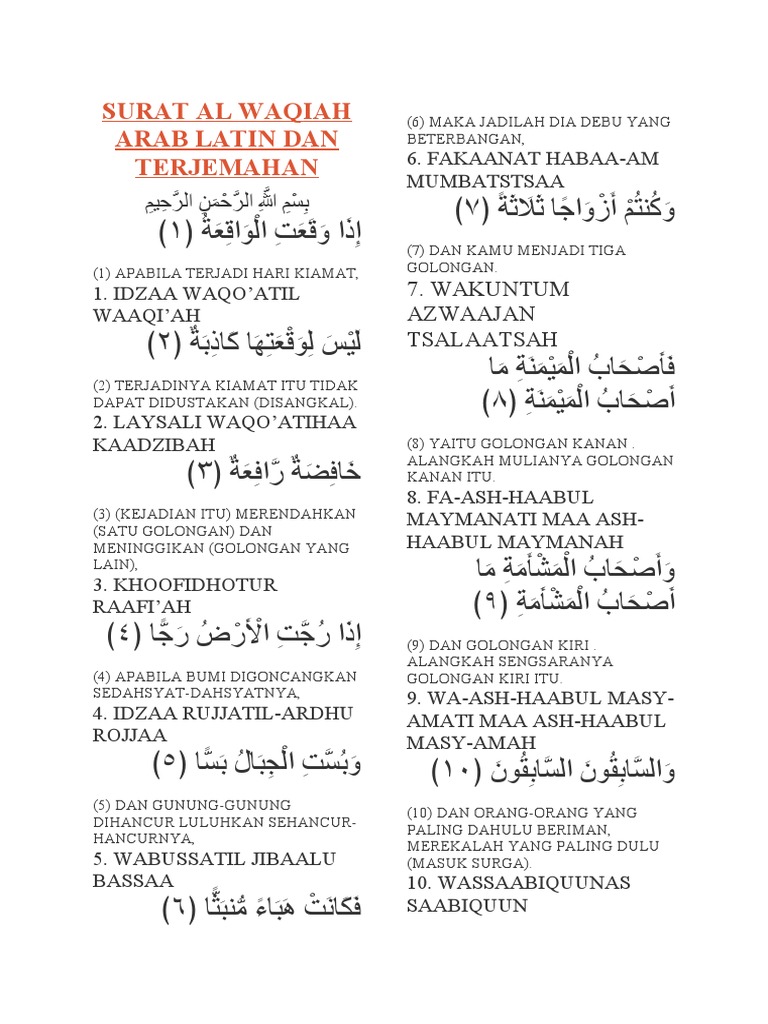 Surat Al Waqiah Arab Latin Dan Terjemahan PDF